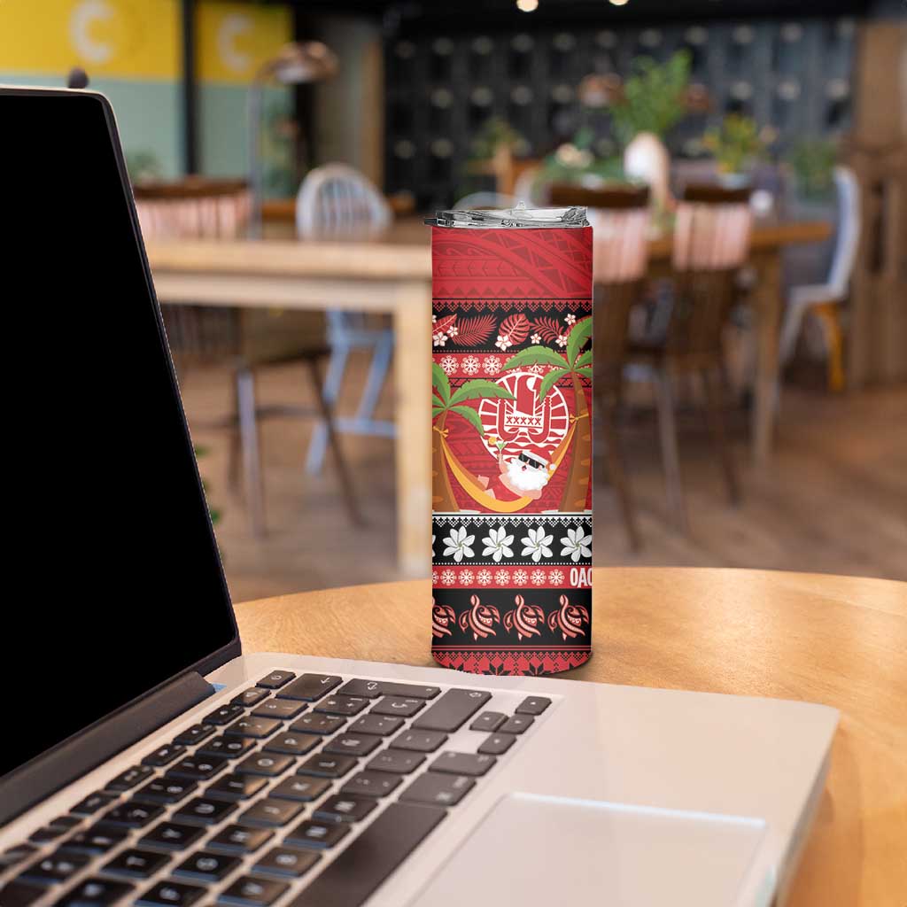 French Polynesia Christmas Skinny Tumbler Tiare Chilling Santa Oaoa I teie Noera LT14 - Polynesian Pride