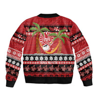 French Polynesia Christmas Sleeve Zip Bomber Jacket Tiare Chilling Santa Oaoa I teie Noera - Polynesian Pride