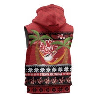 French Polynesia Christmas Sleeveless Zip Hoodie Tiare Chilling Santa Oaoa I teie Noera LT14 - Polynesian Pride