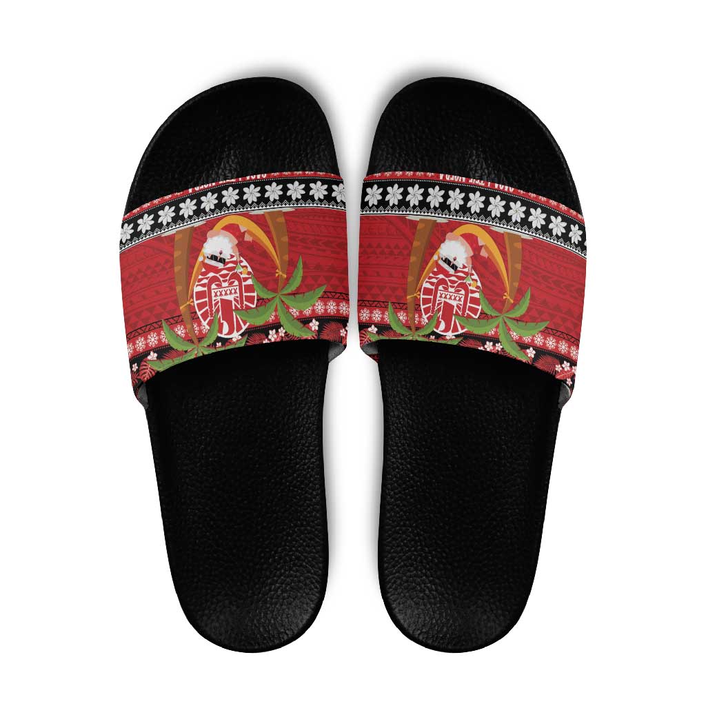 French Polynesia Christmas Slide Sandals Tiare Chilling Santa Oaoa I teie Noera - Polynesian Pride