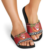 French Polynesia Christmas Slide Sandals Tiare Chilling Santa Oaoa I teie Noera - Polynesian Pride