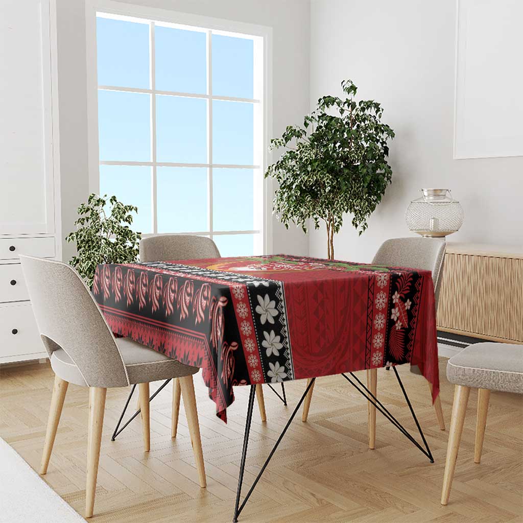 French Polynesia Christmas Tablecloth Tiare Chilling Santa Oaoa I teie Noera - Polynesian Pride