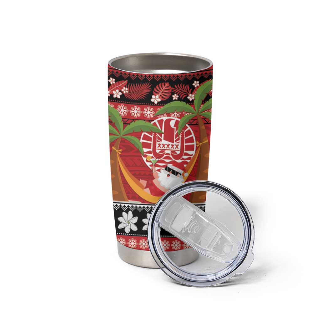 French Polynesia Christmas Tumbler Cup Tiare Chilling Santa Oaoa I teie Noera - Polynesian Pride
