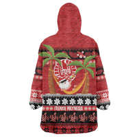 French Polynesia Christmas Wearable Blanket Hoodie Tiare Chilling Santa Oaoa I teie Noera LT14 - Polynesian Pride