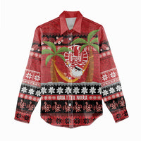 French Polynesia Christmas Women Casual Shirt Tiare Chilling Santa Oaoa I teie Noera LT14 - Polynesian Pride