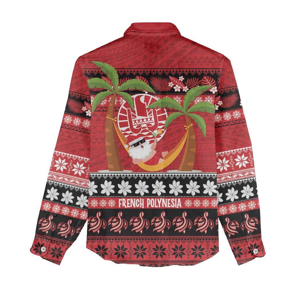 French Polynesia Christmas Women Casual Shirt Tiare Chilling Santa Oaoa I teie Noera LT14 - Polynesian Pride