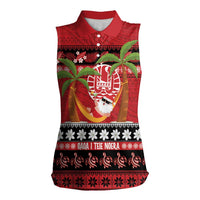 French Polynesia Christmas Women Sleeveless Polo Shirt Tiare Chilling Santa Oaoa I teie Noera LT14 Female Red - Polynesian Pride