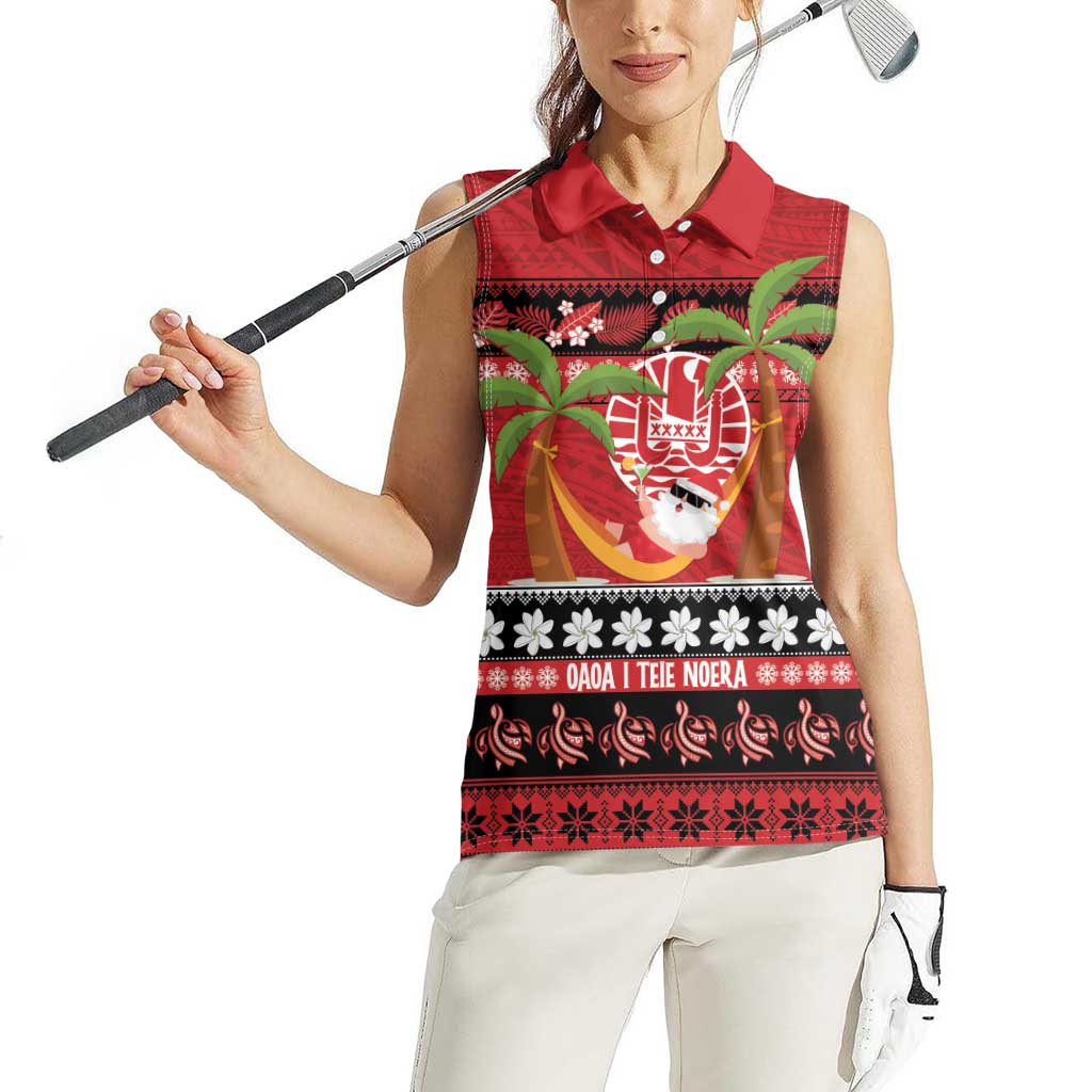 French Polynesia Christmas Women Sleeveless Polo Shirt Tiare Chilling Santa Oaoa I teie Noera LT14 - Polynesian Pride