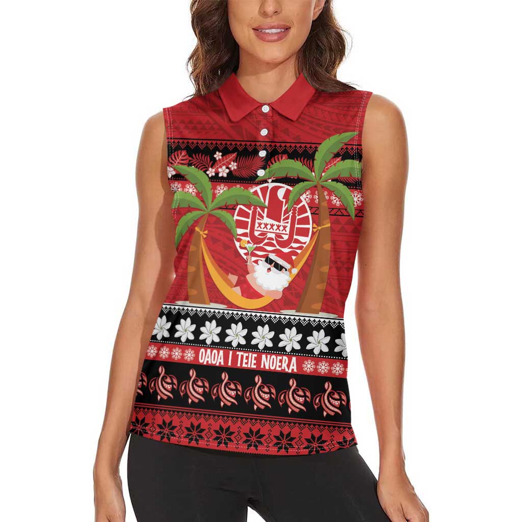 French Polynesia Christmas Women Sleeveless Polo Shirt Tiare Chilling Santa Oaoa I teie Noera LT14 - Polynesian Pride