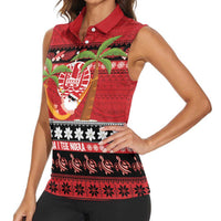 French Polynesia Christmas Women Sleeveless Polo Shirt Tiare Chilling Santa Oaoa I teie Noera LT14 - Polynesian Pride