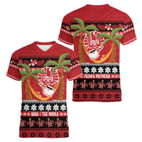 French Polynesia Christmas Women V-Neck T-Shirt Tiare Chilling Santa Oaoa I teie Noera LT14 - Polynesian Pride