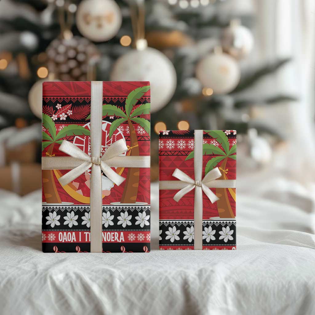 French Polynesia Christmas Wrapping Paper Tiare Chilling Santa Oaoa I teie Noera - Polynesian Pride