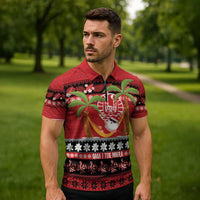 French Polynesia Christmas Zipper Polo Shirt Tiare Chilling Santa Oaoa I teie Noera LT14 - Polynesian Pride