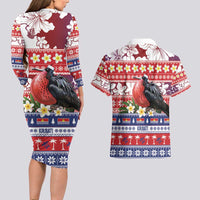 Kiribati Christmas Couples Matching Long Sleeve Bodycon Dress and Hawaiian Shirt Frigatebird Santa Tekeraoi n te Kiritimati LT14 - Polynesian Pride