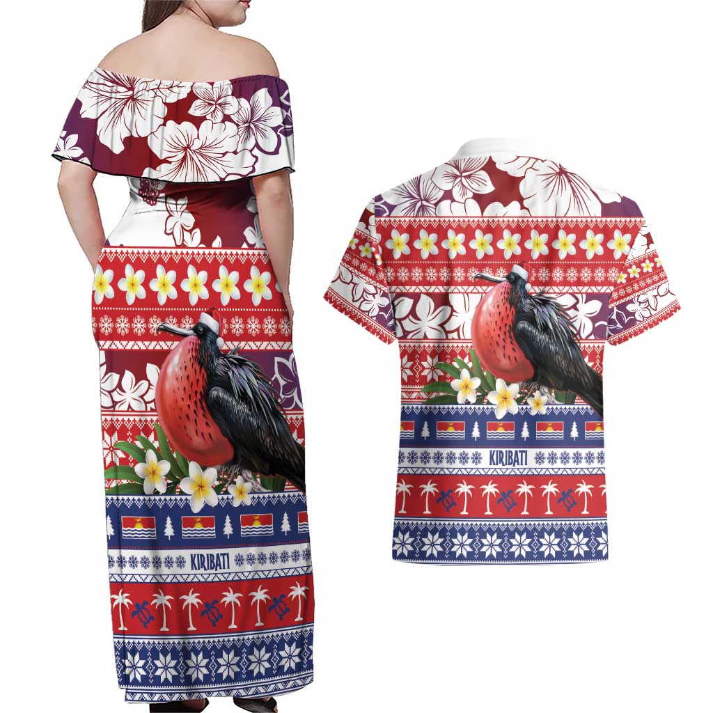 Kiribati Christmas Couples Matching Off Shoulder Maxi Dress and Hawaiian Shirt Frigatebird Santa Tekeraoi n te Kiritimati LT14 - Polynesian Pride