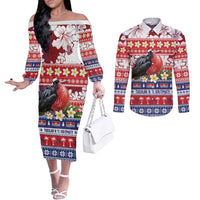 Kiribati Christmas Couples Matching Off The Shoulder Long Sleeve Dress and Long Sleeve Button Shirt Frigatebird Santa Tekeraoi n te Kiritimati LT14 Red - Polynesian Pride