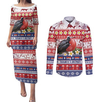 Kiribati Christmas Couples Matching Puletasi and Long Sleeve Button Shirt Frigatebird Santa Tekeraoi n te Kiritimati LT14 Red - Polynesian Pride