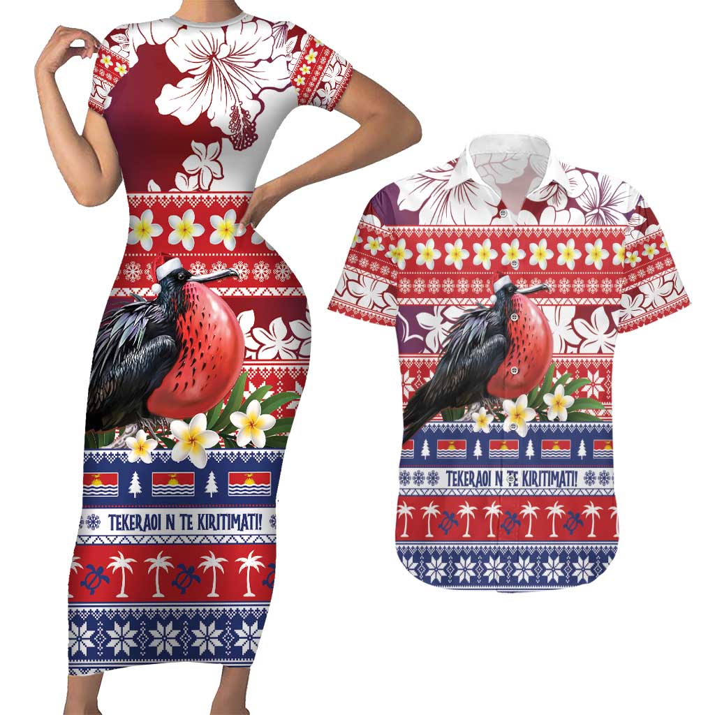 Kiribati Christmas Couples Matching Short Sleeve Bodycon Dress and Hawaiian Shirt Frigatebird Santa Tekeraoi n te Kiritimati LT14 Red - Polynesian Pride