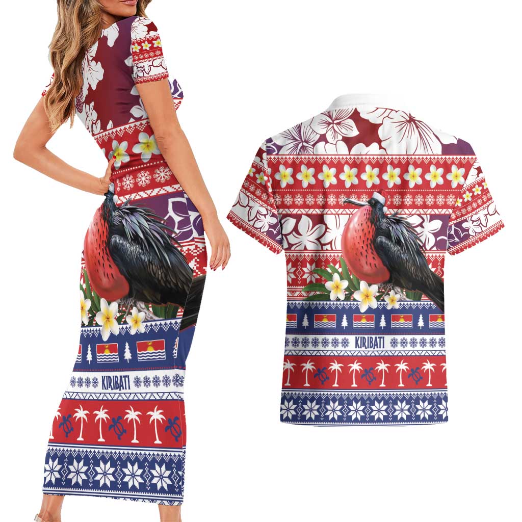 Kiribati Christmas Couples Matching Short Sleeve Bodycon Dress and Hawaiian Shirt Frigatebird Santa Tekeraoi n te Kiritimati LT14 - Polynesian Pride