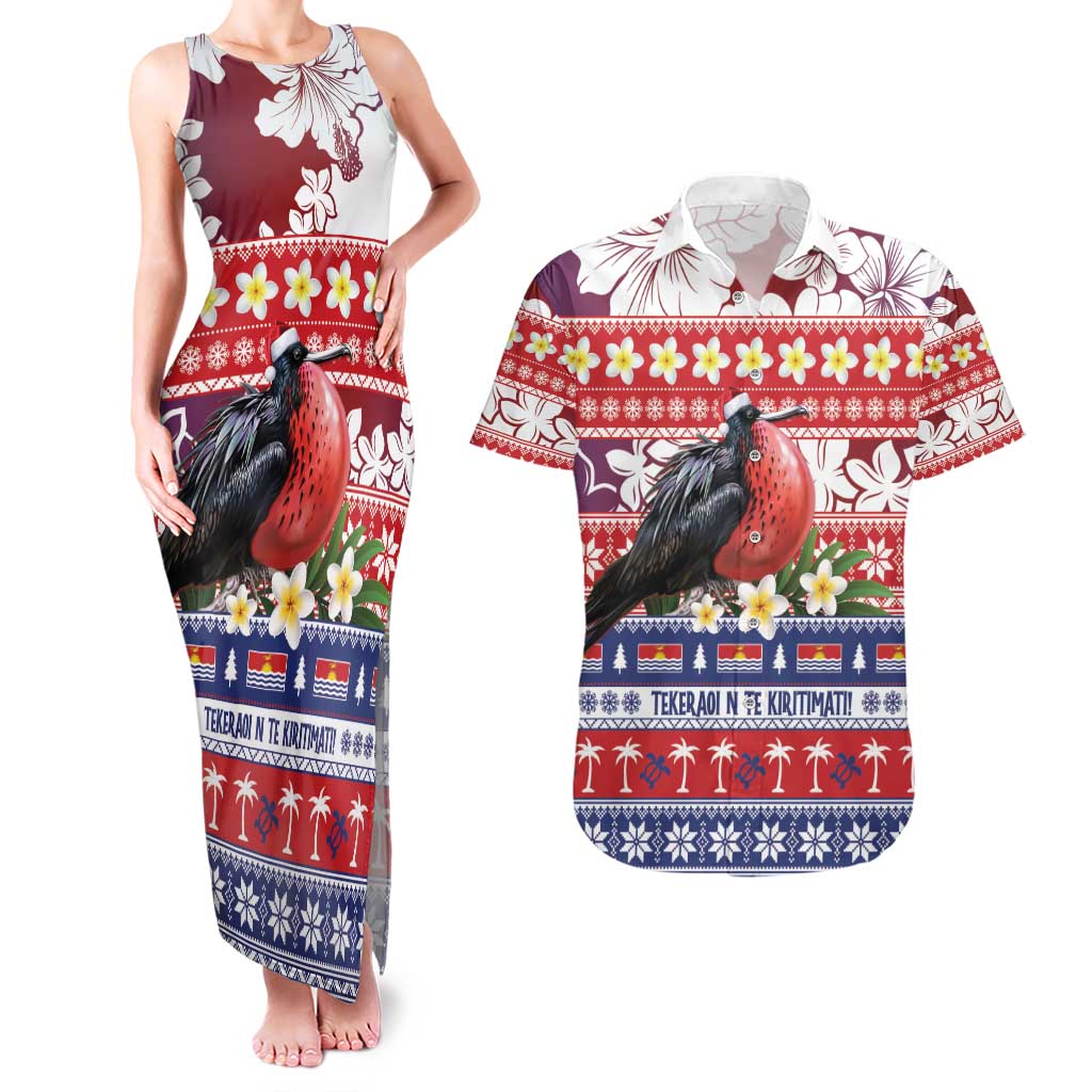 Kiribati Christmas Couples Matching Tank Maxi Dress and Hawaiian Shirt Frigatebird Santa Tekeraoi n te Kiritimati LT14 Red - Polynesian Pride