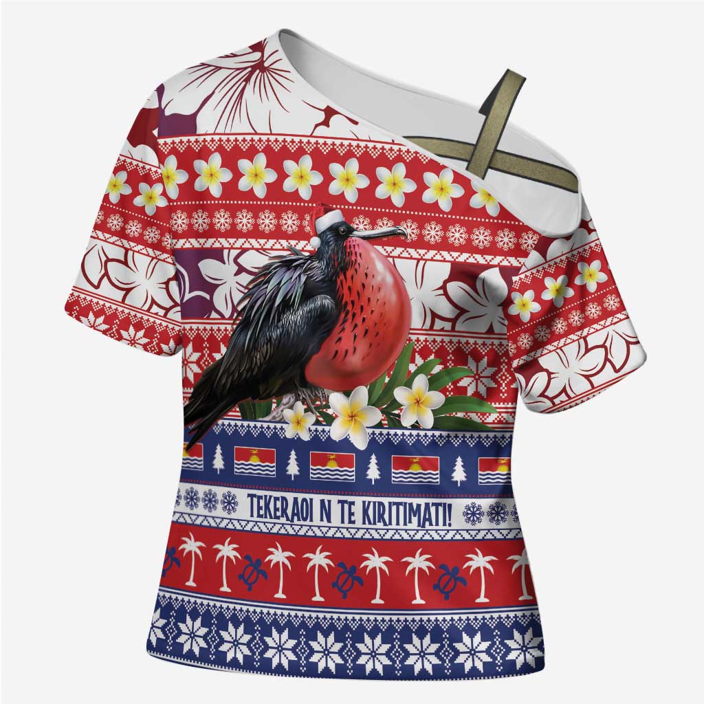 Kiribati Christmas Cross Shoulder Shirt Frigatebird Santa Tekeraoi n te Kiritimati LT14 Female Red - Polynesian Pride