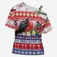 Kiribati Christmas Cross Shoulder Shirt Frigatebird Santa Tekeraoi n te Kiritimati LT14 Female Red - Polynesian Pride