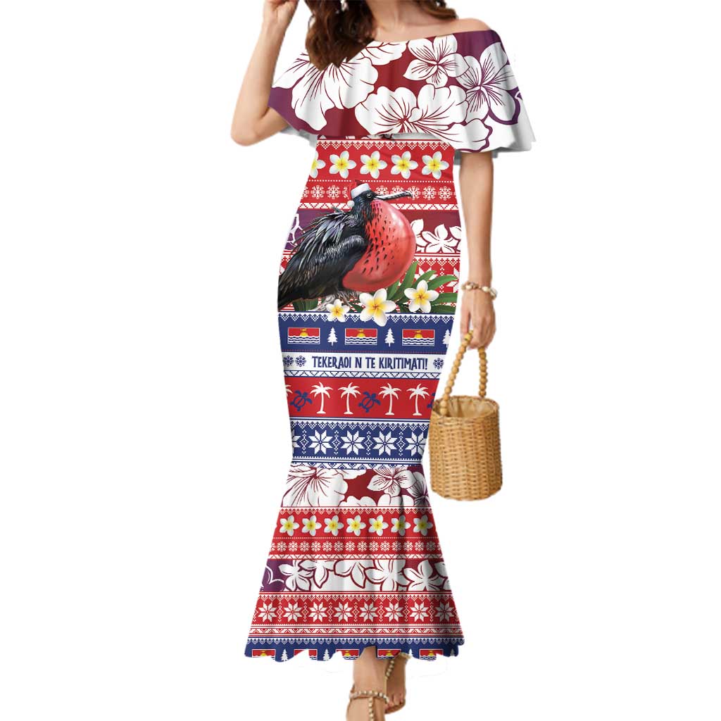 Kiribati Christmas Family Matching Mermaid Dress and Hawaiian Shirt Frigatebird Santa Tekeraoi n te Kiritimati LT14 Mom's Dress Red - Polynesian Pride