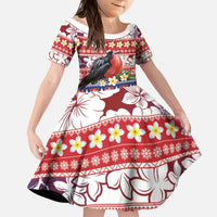 Kiribati Christmas Family Matching Off The Shoulder Long Sleeve Dress and Hawaiian Shirt Frigatebird Santa Tekeraoi n te Kiritimati LT14 Daughter's Dress Red - Polynesian Pride