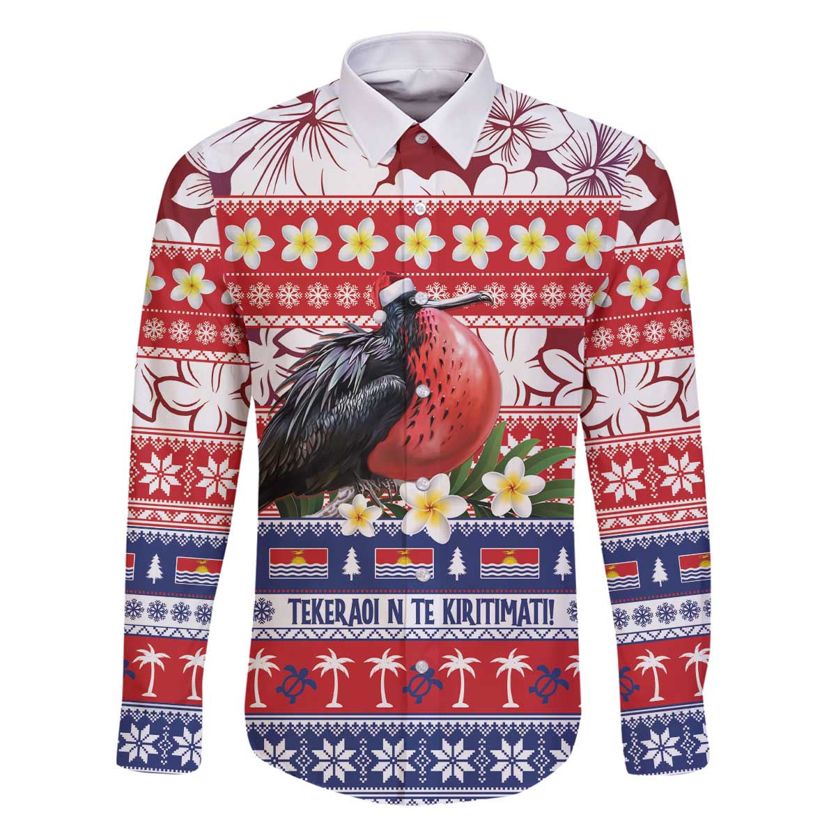 Kiribati Christmas Family Matching Off The Shoulder Long Sleeve Dress and Hawaiian Shirt Frigatebird Santa Tekeraoi n te Kiritimati LT14 Dad's Shirt - Long Sleeve Red - Polynesian Pride