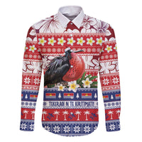 Kiribati Christmas Family Matching Off The Shoulder Long Sleeve Dress and Hawaiian Shirt Frigatebird Santa Tekeraoi n te Kiritimati LT14 Dad's Shirt - Long Sleeve Red - Polynesian Pride