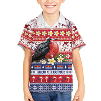 Kiribati Christmas Family Matching Off The Shoulder Long Sleeve Dress and Hawaiian Shirt Frigatebird Santa Tekeraoi n te Kiritimati LT14 Son's Shirt Red - Polynesian Pride