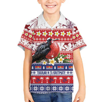 Kiribati Christmas Family Matching Puletasi and Hawaiian Shirt Frigatebird Santa Tekeraoi n te Kiritimati LT14 Son's Shirt Red - Polynesian Pride