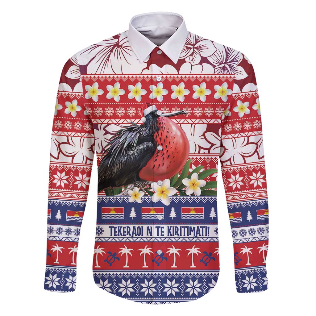 Kiribati Christmas Family Matching Summer Maxi Dress and Hawaiian Shirt Frigatebird Santa Tekeraoi n te Kiritimati LT14 Dad's Shirt - Long Sleeve Red - Polynesian Pride