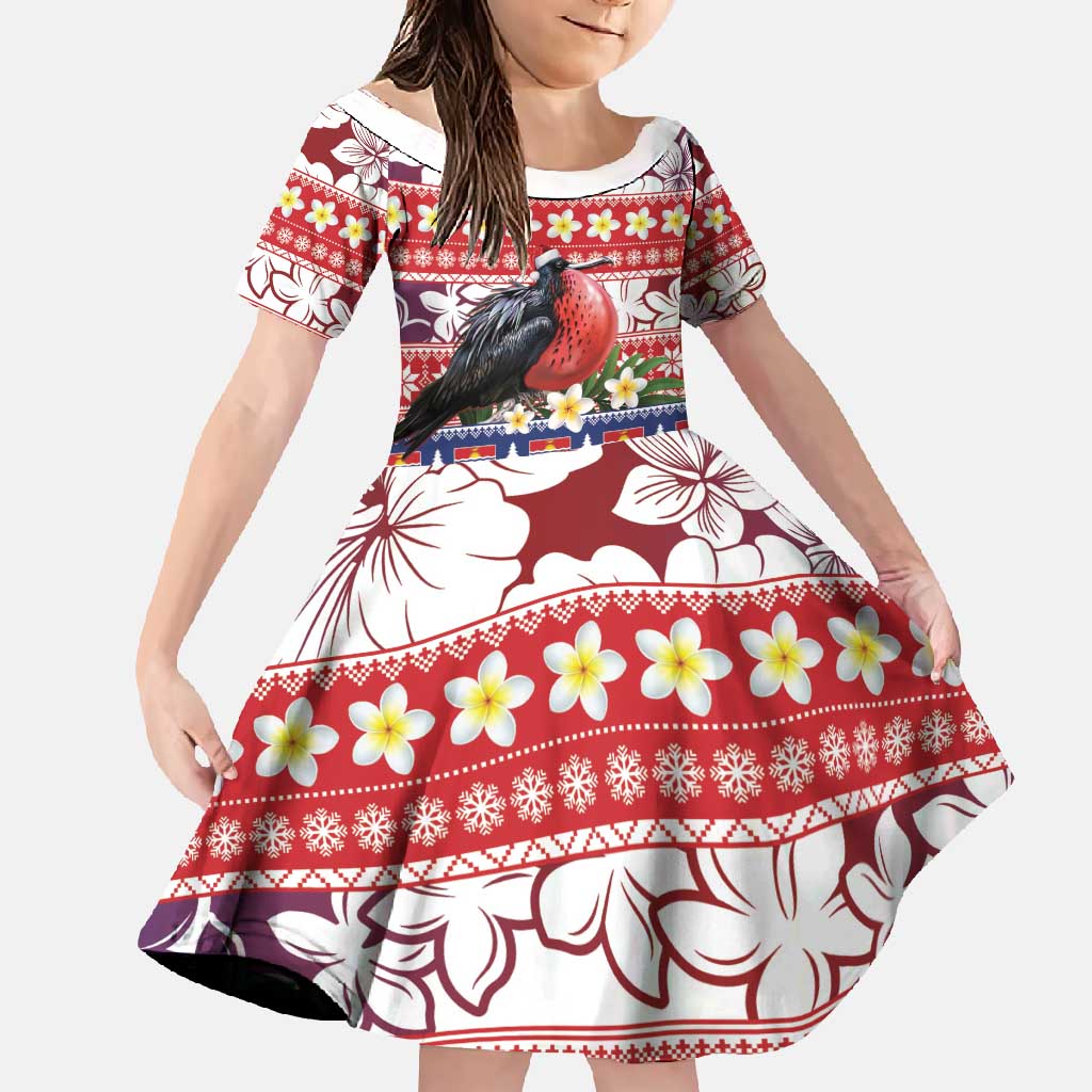 Kiribati Christmas Family Matching Tank Maxi Dress and Hawaiian Shirt Frigatebird Santa Tekeraoi n te Kiritimati LT14 Daughter's Dress Red - Polynesian Pride