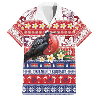 Kiribati Christmas Family Matching Tank Maxi Dress and Hawaiian Shirt Frigatebird Santa Tekeraoi n te Kiritimati LT14 Dad's Shirt - Short Sleeve Red - Polynesian Pride