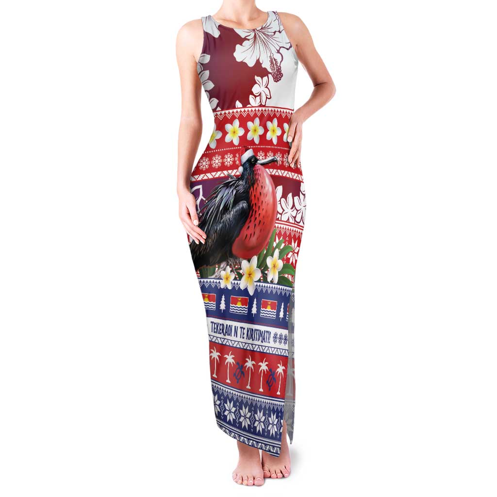 Kiribati Christmas Family Matching Tank Maxi Dress and Hawaiian Shirt Frigatebird Santa Tekeraoi n te Kiritimati LT14 Mom's Dress Red - Polynesian Pride