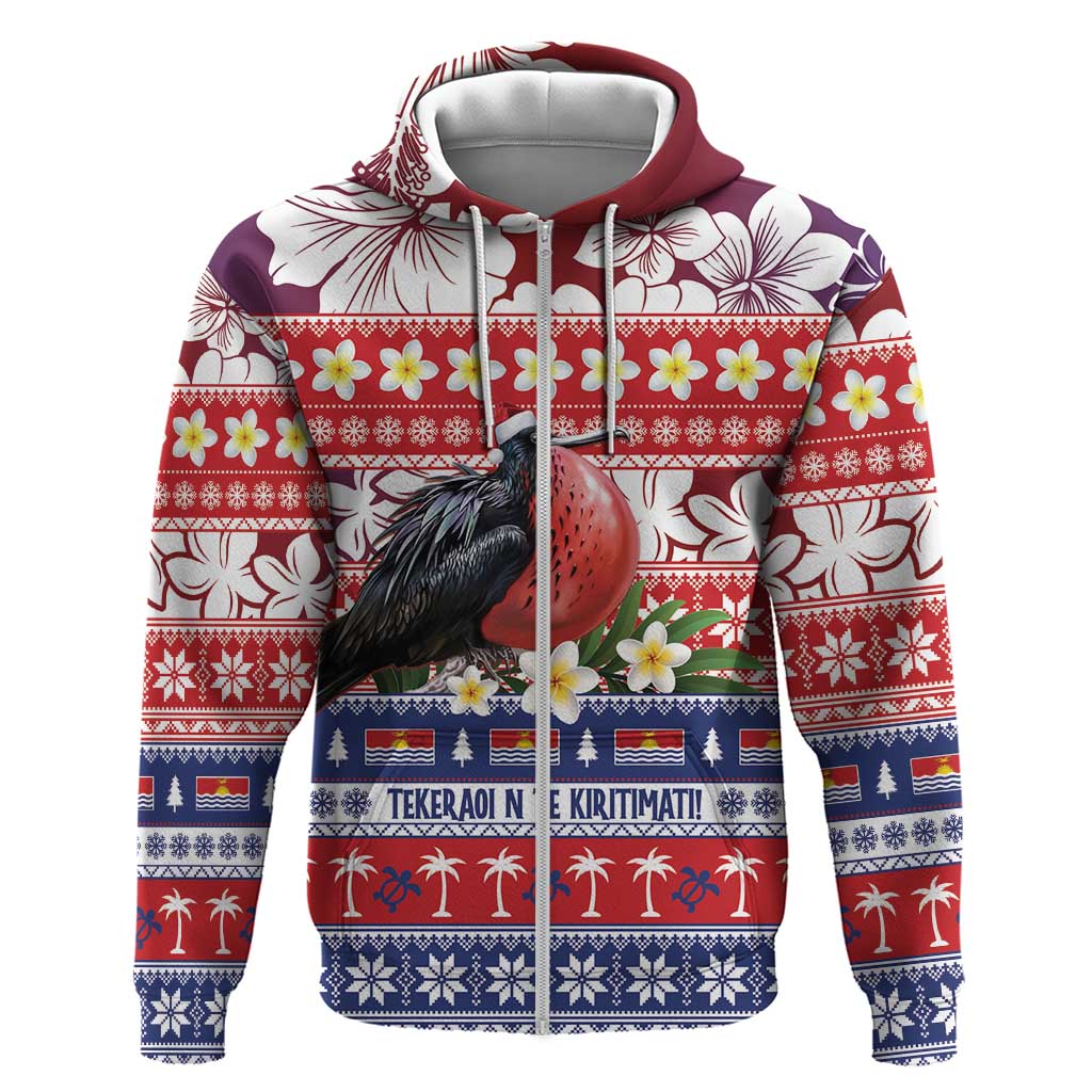 Kiribati Christmas Hoodie Frigatebird Santa Tekeraoi n te Kiritimati LT14 Zip Hoodie Red - Polynesian Pride