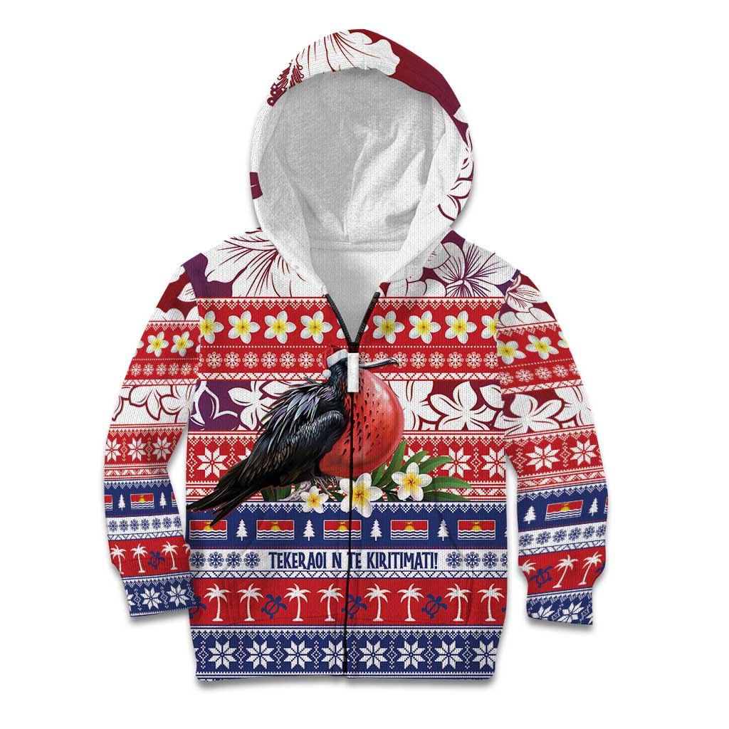 Kiribati Christmas Kid Hoodie Frigatebird Santa Tekeraoi n te Kiritimati LT14 Zip Hoodie Red - Polynesian Pride