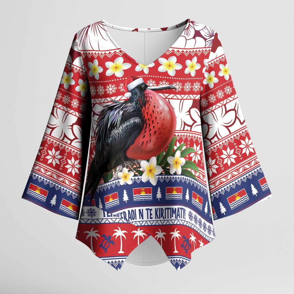 Kiribati Christmas Kimono Sleeve Blouse Frigatebird Santa Tekeraoi n te Kiritimati LT14 Female Red - Polynesian Pride