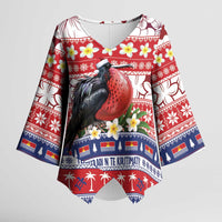 Kiribati Christmas Kimono Sleeve Blouse Frigatebird Santa Tekeraoi n te Kiritimati LT14 Female Red - Polynesian Pride