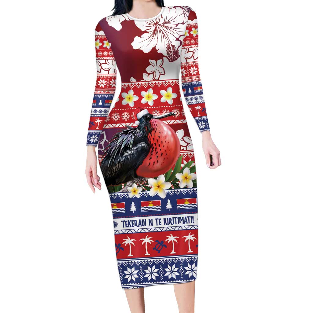 Kiribati Christmas Long Sleeve Bodycon Dress Frigatebird Santa Tekeraoi n te Kiritimati LT14 Long Dress Red - Polynesian Pride