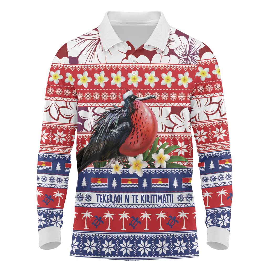 Kiribati Christmas Long Sleeve Polo Shirt Frigatebird Santa Tekeraoi n te Kiritimati LT14 Red - Polynesian Pride
