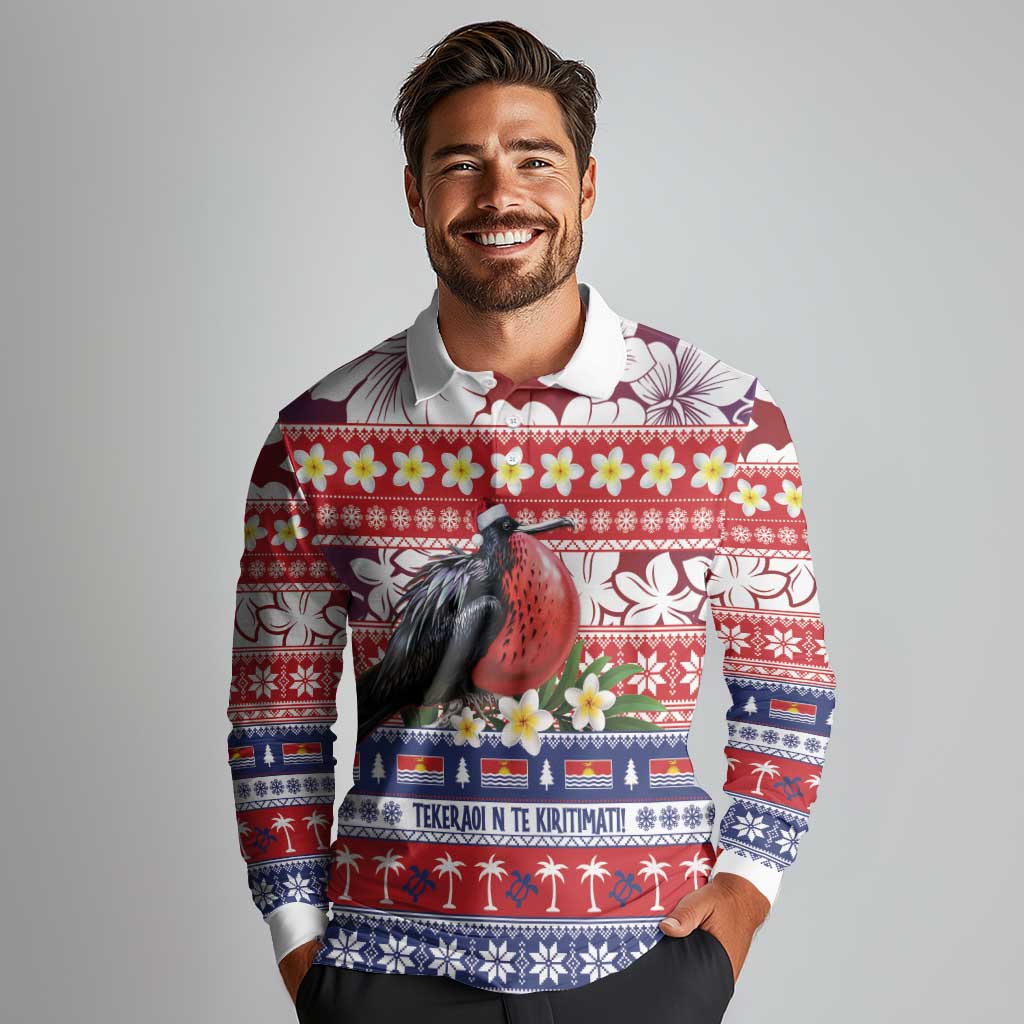 Kiribati Christmas Long Sleeve Polo Shirt Frigatebird Santa Tekeraoi n te Kiritimati LT14 - Polynesian Pride