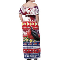 Kiribati Christmas Off Shoulder Maxi Dress Frigatebird Santa Tekeraoi n te Kiritimati LT14 - Polynesian Pride