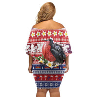 Kiribati Christmas Off Shoulder Short Dress Frigatebird Santa Tekeraoi n te Kiritimati LT14 - Polynesian Pride