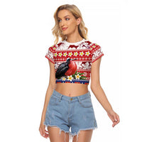 Kiribati Christmas Raglan Cropped T Shirt Frigatebird Santa Tekeraoi n te Kiritimati LT14 Female Red - Polynesian Pride