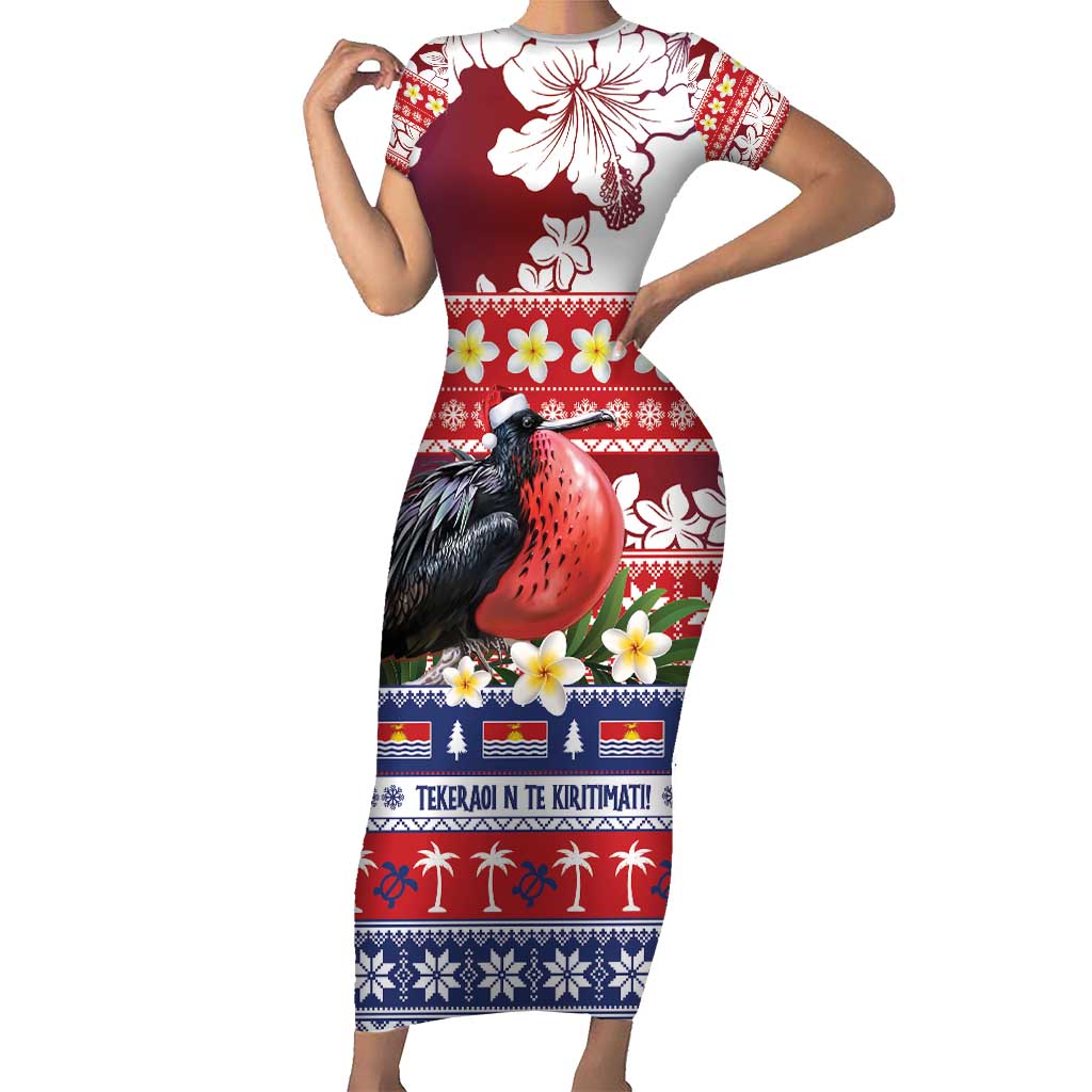 Kiribati Christmas Short Sleeve Bodycon Dress Frigatebird Santa Tekeraoi n te Kiritimati LT14 Long Dress Red - Polynesian Pride