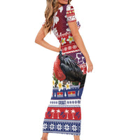 Kiribati Christmas Short Sleeve Bodycon Dress Frigatebird Santa Tekeraoi n te Kiritimati LT14 - Polynesian Pride