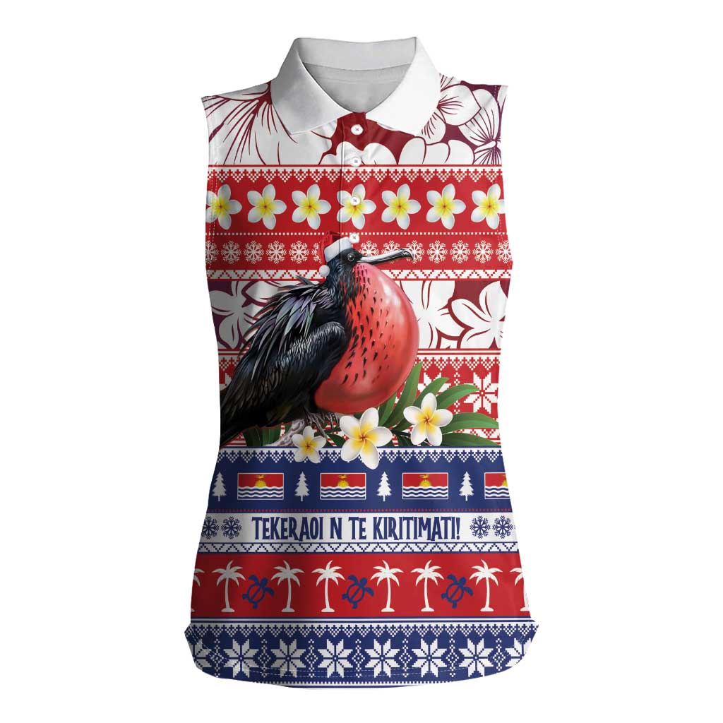 Kiribati Christmas Women Sleeveless Polo Shirt Frigatebird Santa Tekeraoi n te Kiritimati LT14 Female Red - Polynesian Pride