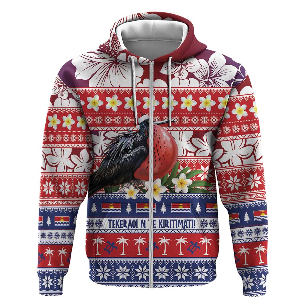 Kiribati Christmas Zip Hoodie Frigatebird Santa Tekeraoi n te Kiritimati LT14 Zip Hoodie Red - Polynesian Pride